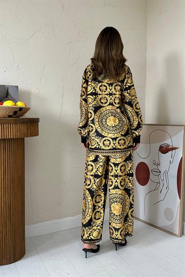 Toptan Sarı Gömlek ve Baskılı Pantolon Takım
