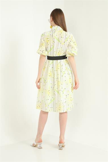 Toptan Sarı Kemerli Gömlek Elbise
