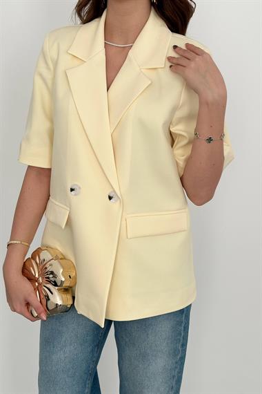 Toptan Sarı Kısa Kollu Blazer Ceket
