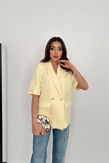 Toptan Sarı Kısa Kollu Blazer Ceket
