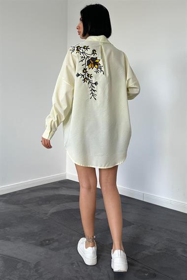 Wholesale Yellow Classic Free Size Striped Poplin Embroidered Shirt