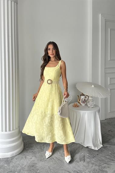 Toptan Sarı Kuplu Uzun Elbise