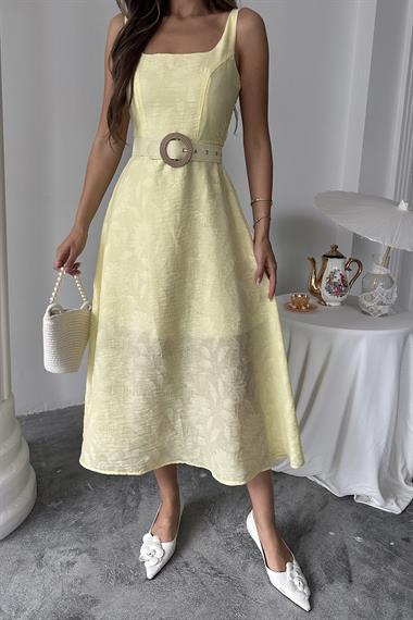 Toptan Sarı Kuplu Uzun Elbise