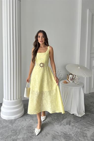 Toptan Sarı Kuplu Uzun Elbise