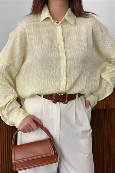 Toptan Sarı Nakışlı Oversize Gömlek