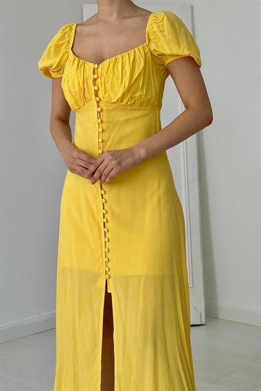 Toptan Sarı Prenses Yaka Elbise