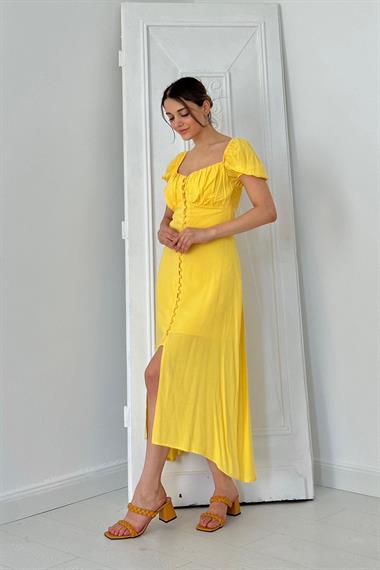 Toptan Sarı Prenses Yaka Elbise