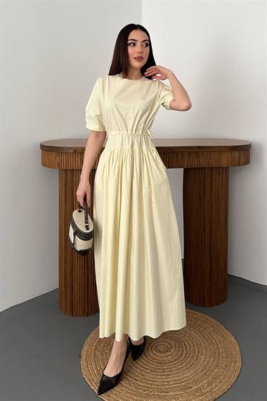 Toptan Sarı Tünel Detay Poplin Elbise