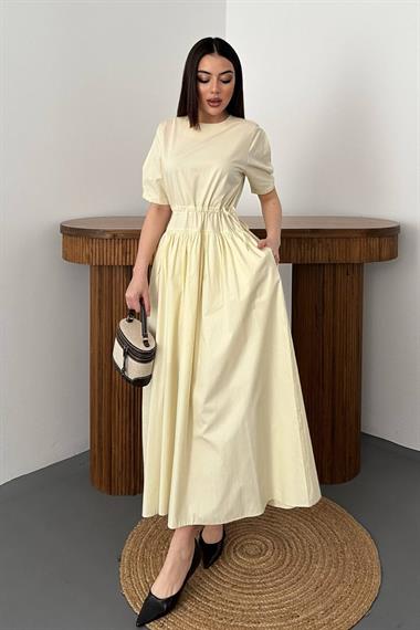 Toptan Sarı Tünel Detay Poplin Elbise