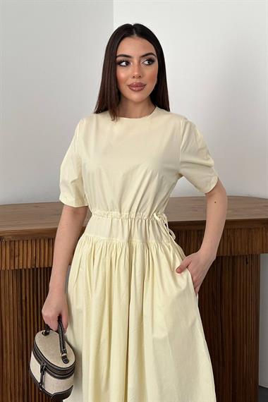 Toptan Sarı Tünel Detay Poplin Elbise