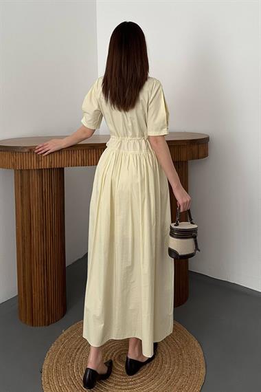 Toptan Sarı Tünel Detay Poplin Elbise