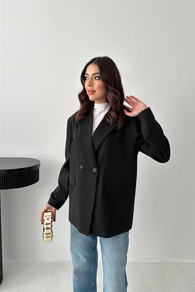 Toptan Siyah 2 Düğmeli Blazer Ceket