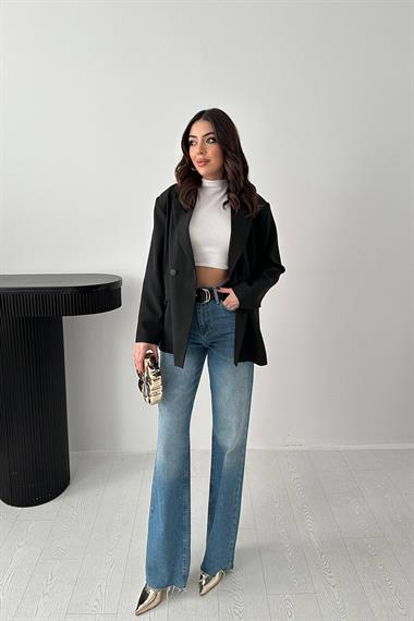 Toptan Siyah 2 Düğmeli Blazer Ceket