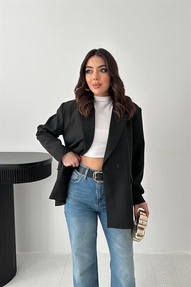 Toptan Siyah 2 Düğmeli Blazer Ceket
