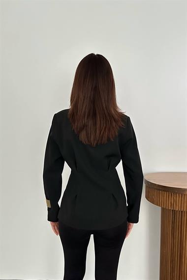 Toptan Siyah 2 Düğmeli Pileli Ceket