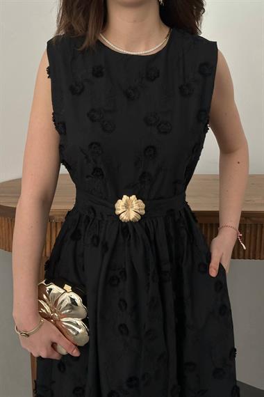 Toptan Siyah 3d Brode Detaylı Elbise