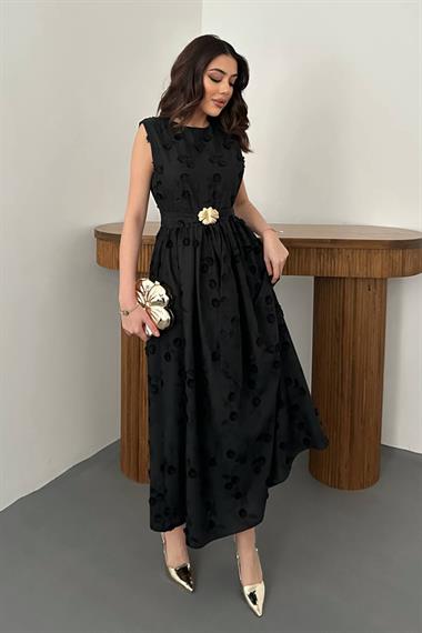 Toptan Siyah 3d Brode Detaylı Elbise