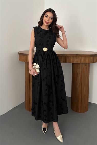 Toptan Siyah 3d Brode Detaylı Elbise