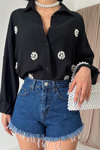 Toptan Siyah 8 Parça Taşlı Gömlek