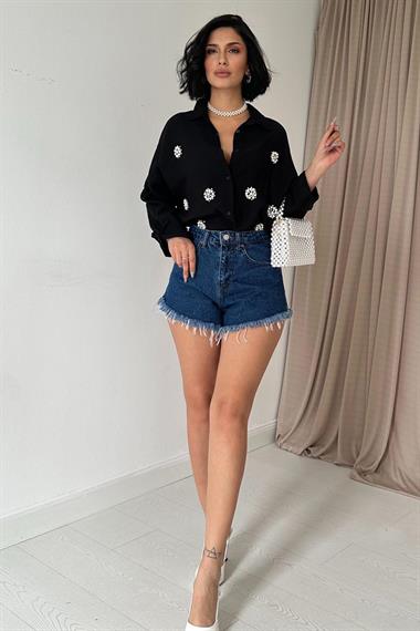 Toptan Siyah 8 Parça Taşlı Gömlek