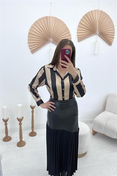 Toptan Siyah Alt Piliseli Deri Garnili Etek