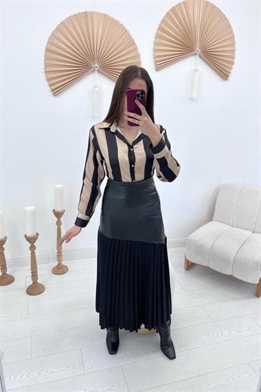 Toptan Siyah Alt Piliseli Deri Garnili Etek