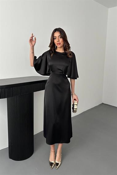 Toptan Siyah Arkası Bağcıklı Elbise