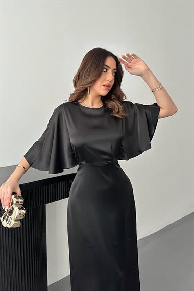 Toptan Siyah Arkası Bağcıklı Elbise