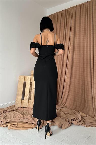 Toptan Siyah Askı Detaylı Elbise