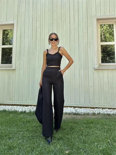 Toptan Siyah Askılı Büstiyer Ceket ve Pantolon Takım