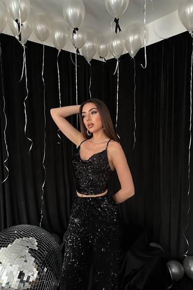 Toptan Siyah Askılı Degaje Bluz