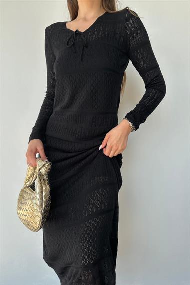 Toptan Siyah Astarlı Triko Elbise