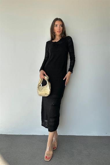 Toptan Siyah Astarlı Triko Elbise