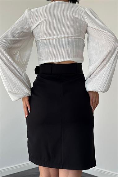 Toptan Siyah Atlas Kısa Etek