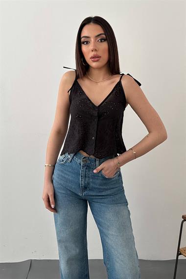 Wholesale Black Laced Embroidered Blouse