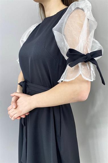 Toptan Siyah Bağlamalı Elbise