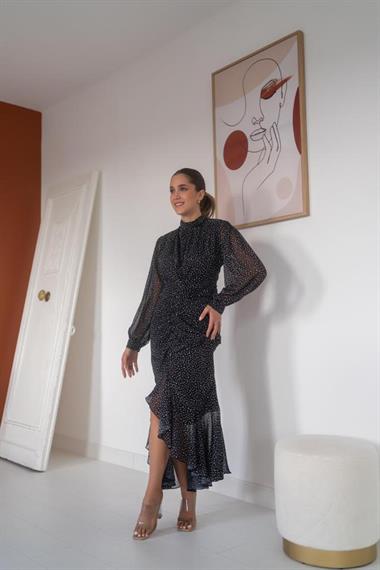 Toptan Siyah Balık Şifon Elbise