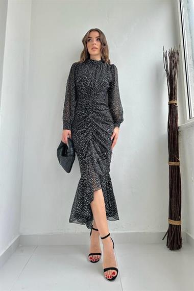 Toptan Siyah Balık Şifon Elbise