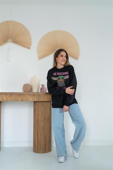 Wholesale Black Printed Sweatshirt