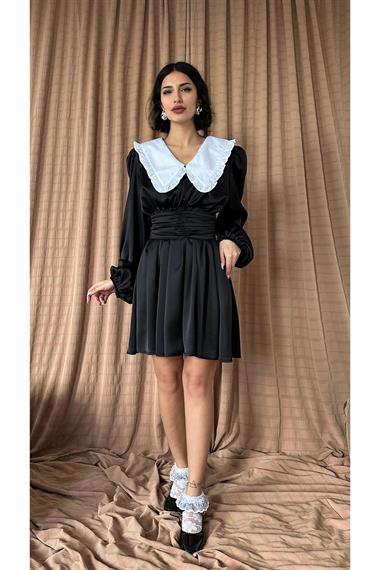 Toptan Siyah Bebe Yakalı Elbise