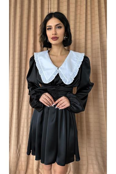 Toptan Siyah Bebe Yakalı Elbise