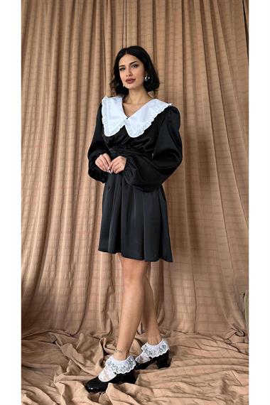 Toptan Siyah Bebe Yakalı Elbise