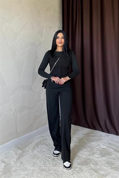 Toptan Siyah Bel Büzgülü Pantolon