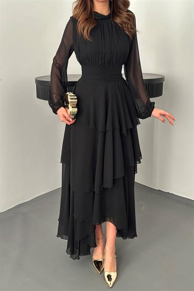 Toptan Siyah Bel Detaylı Elbise