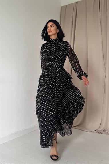 Toptan Siyah Bel Detaylı Elbise