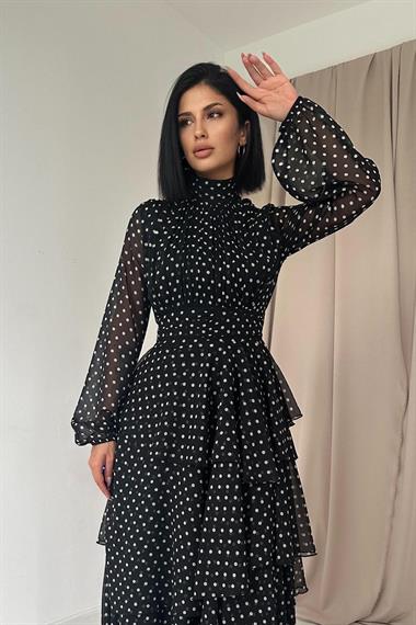 Toptan Siyah Bel Detaylı Elbise