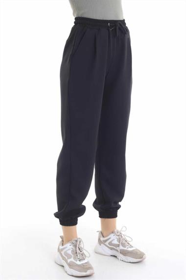 Toptan Siyah Bel ve Paça Lastik Detay Kumaş Pantolon