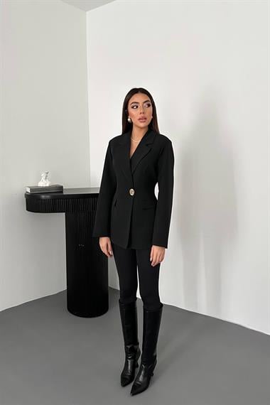 Toptan Siyah Belden Oturtmalı Blazer Ceket