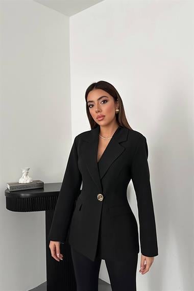 Toptan Siyah Belden Oturtmalı Blazer Ceket
