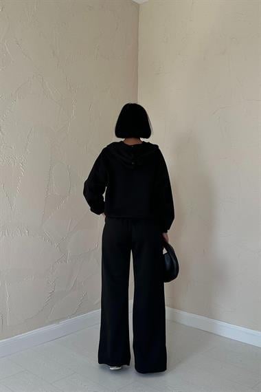 Toptan Siyah Beli Lastikli Ceket ve Pantolon Takım